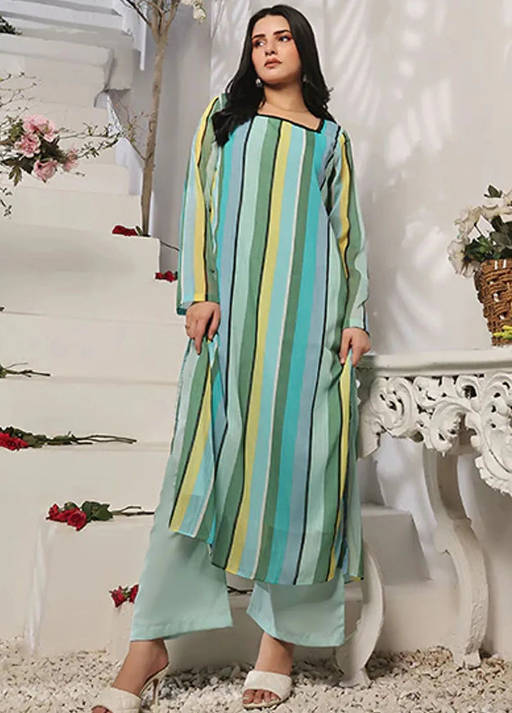 Nazmina Pret Casual Chiffon Kurti Teal turquoise FR-755