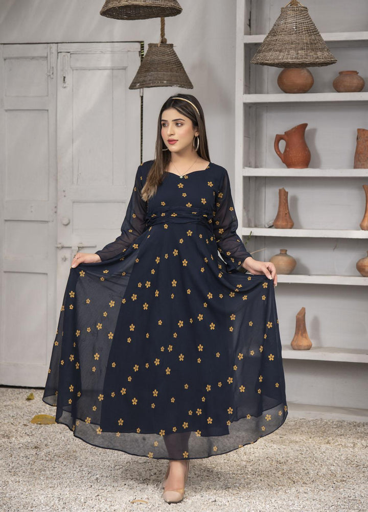 Nazmina Pret  Chiffon Frocks Black Floral FR-621