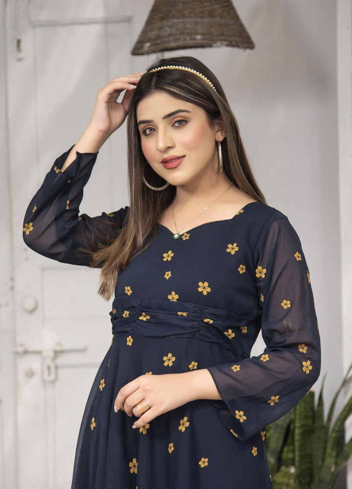 Nazmina Pret  Chiffon Frocks Black Floral FR-621