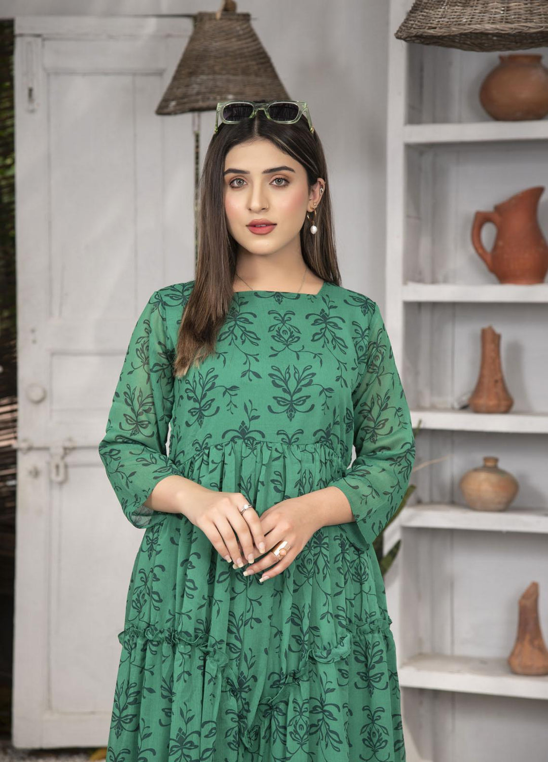 Nazmina Pret  Chiffon Frocks Emerald FR-627