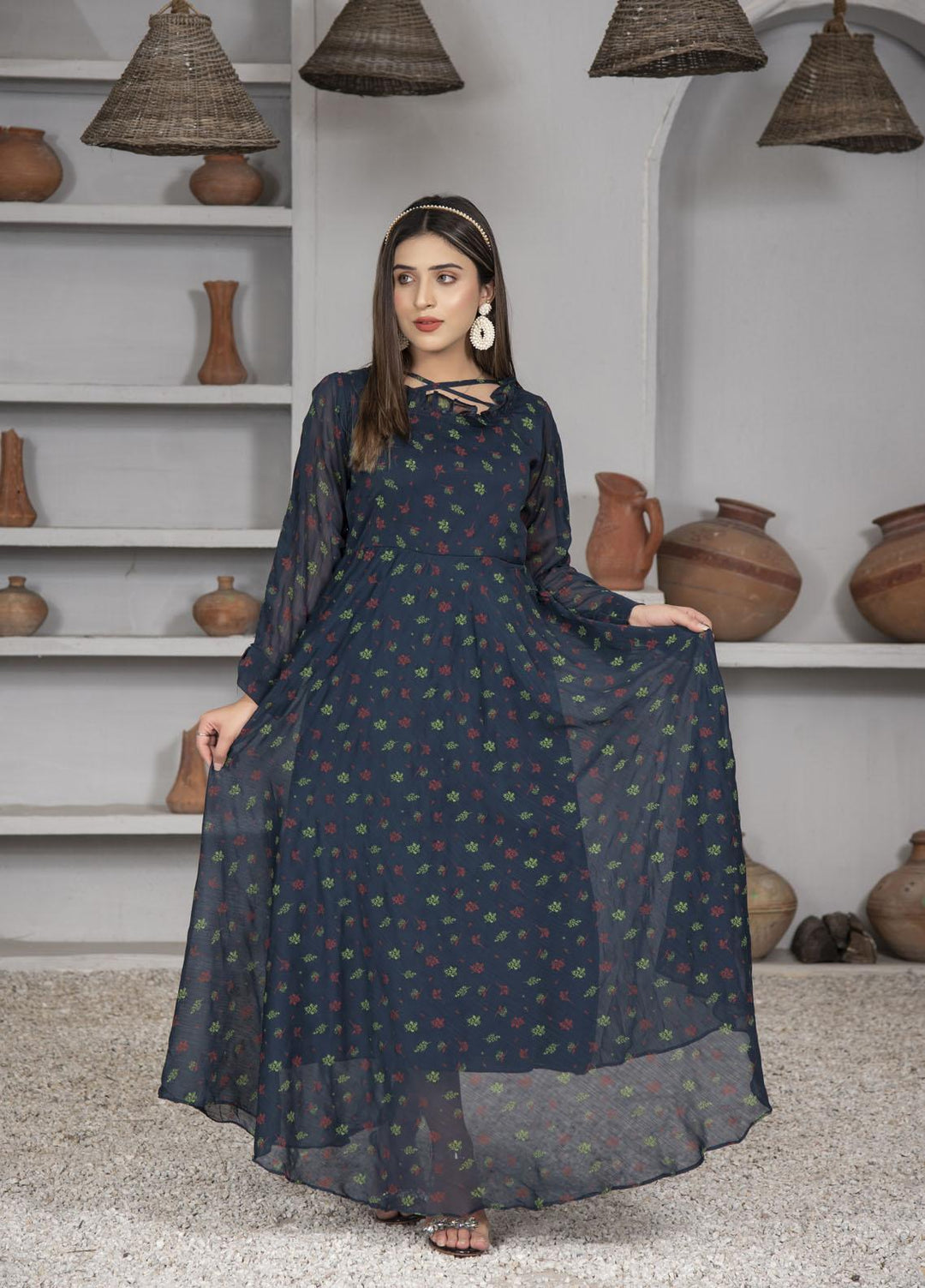 Nazmina Pret  Chiffon Frocks Indigo FR-629