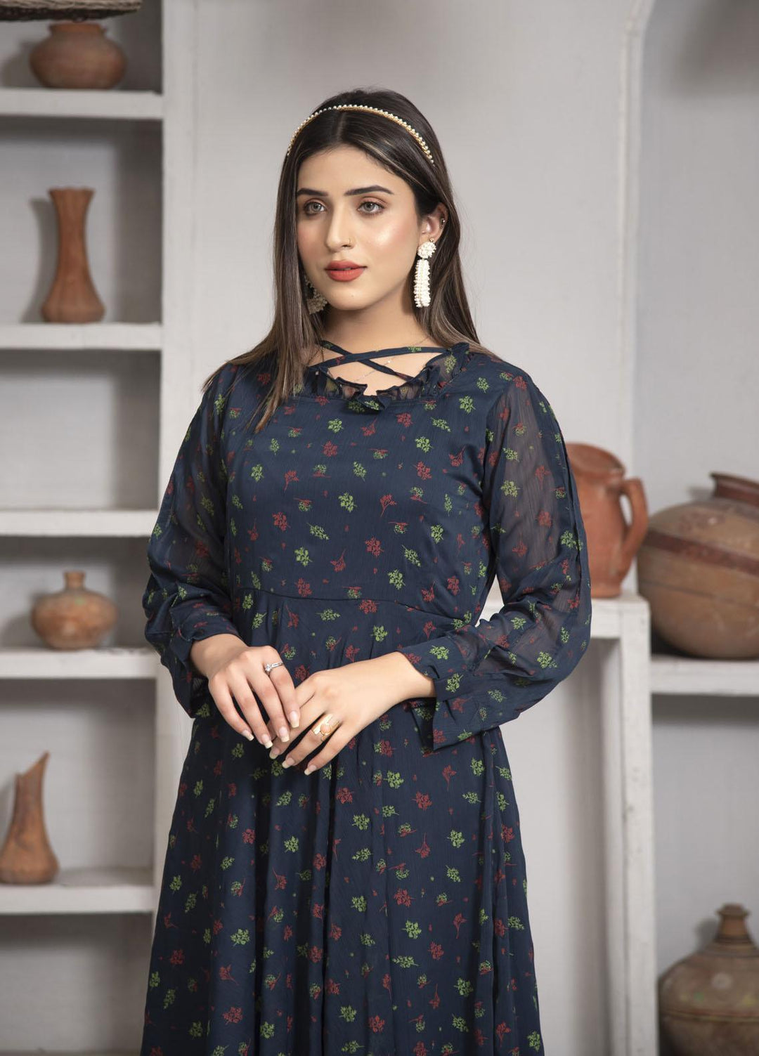 Nazmina Pret  Chiffon Frocks Indigo FR-629