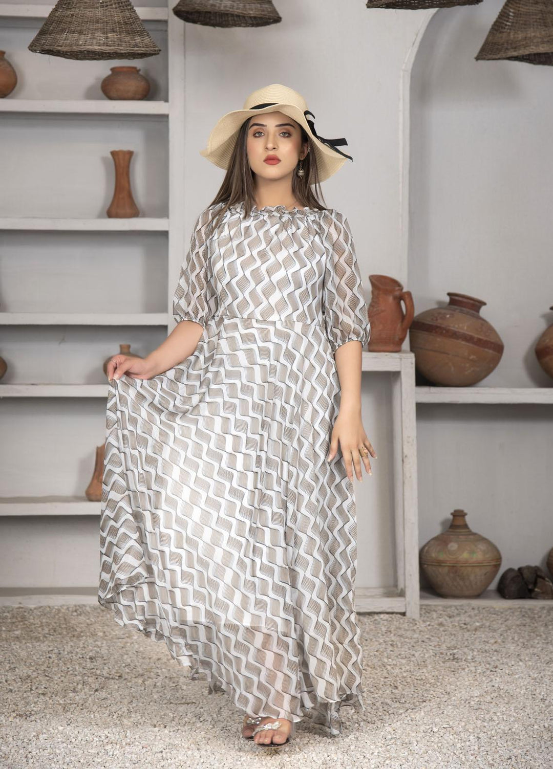 Nazmina Pret  Chiffon Frocks Midnight Grey FR-623