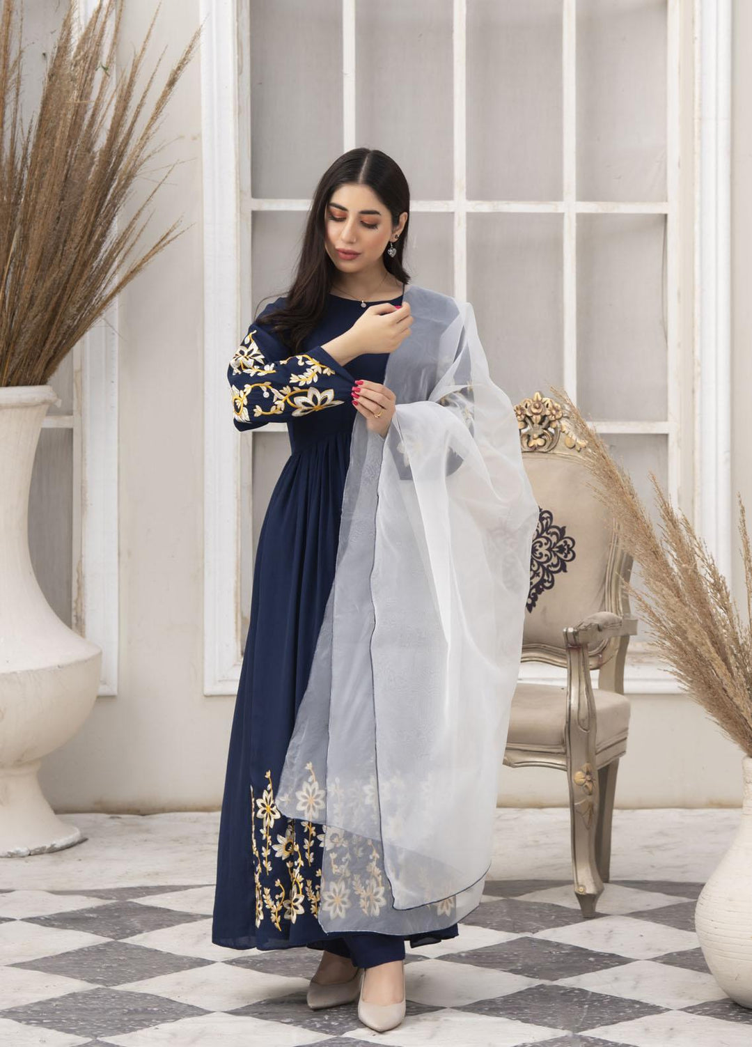 Nazmina Pret  Georgette 3 Piece Dress GLOOMING SEA NE-43