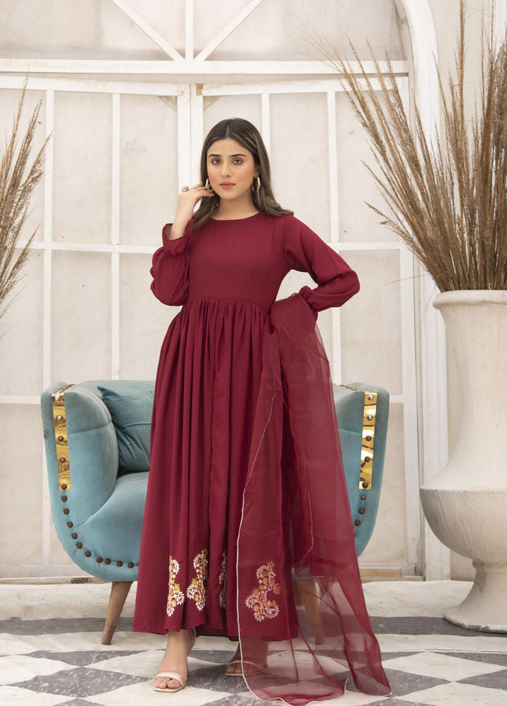 Nazmina Pret  Georgette 3 Piece Dress CRIMSON ROSE NE-48