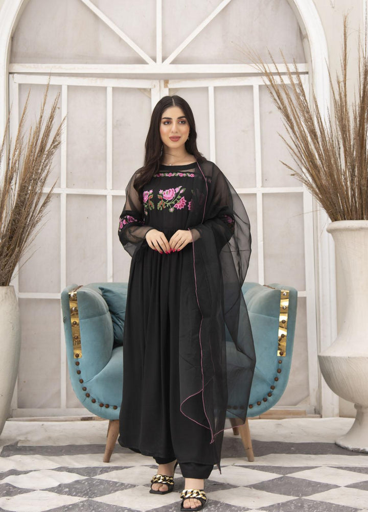 Nazmina Pret  Georgette 3 Piece Dress BLACK WAVE NE-41