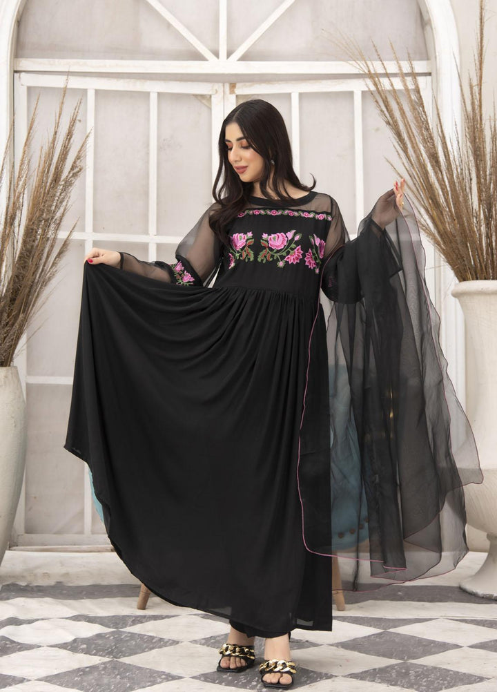 Nazmina Pret  Georgette 3 Piece Dress BLACK WAVE NE-41