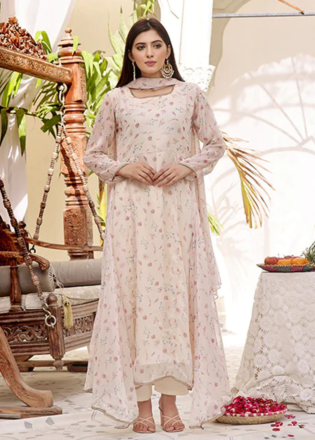 Nazmina Pret Fancy  3 Piece Suit Floral Frosted Fern