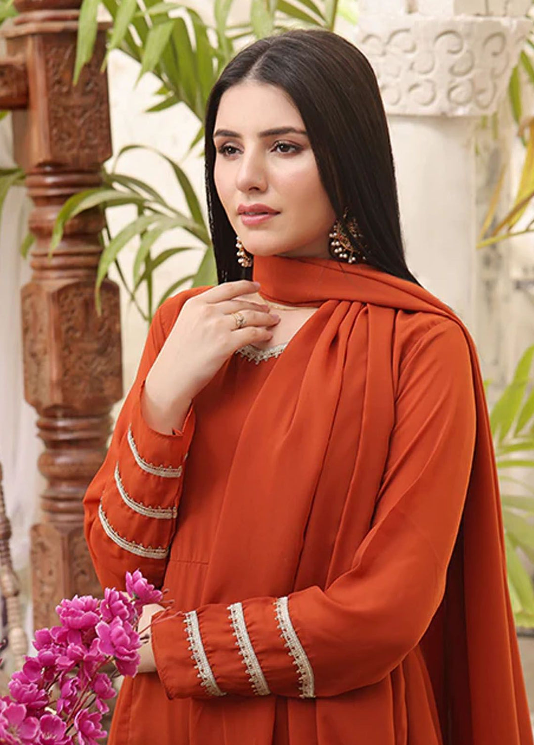 Nazmina Pret Fancy  3 Piece Suit Rust Bloom