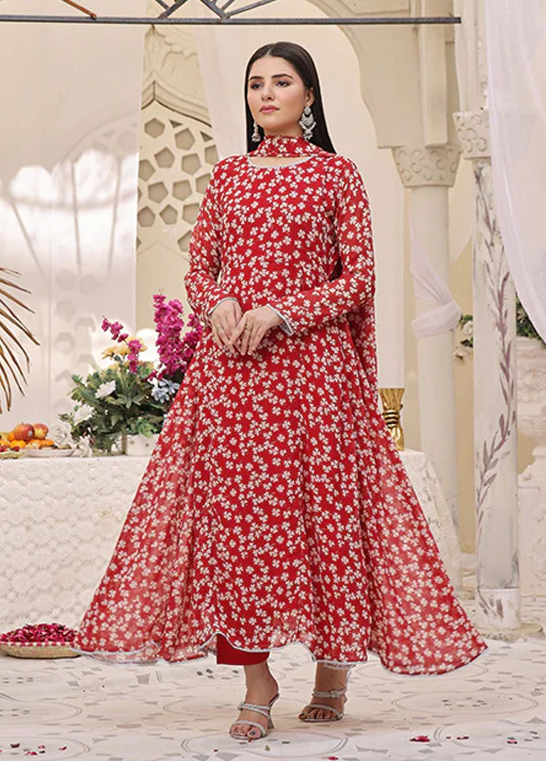 Nazmina Pret Fancy  3 Piece Suit Vermilion