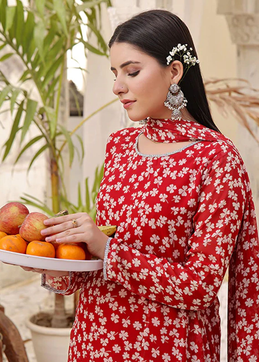 Nazmina Pret Fancy  3 Piece Suit Vermilion