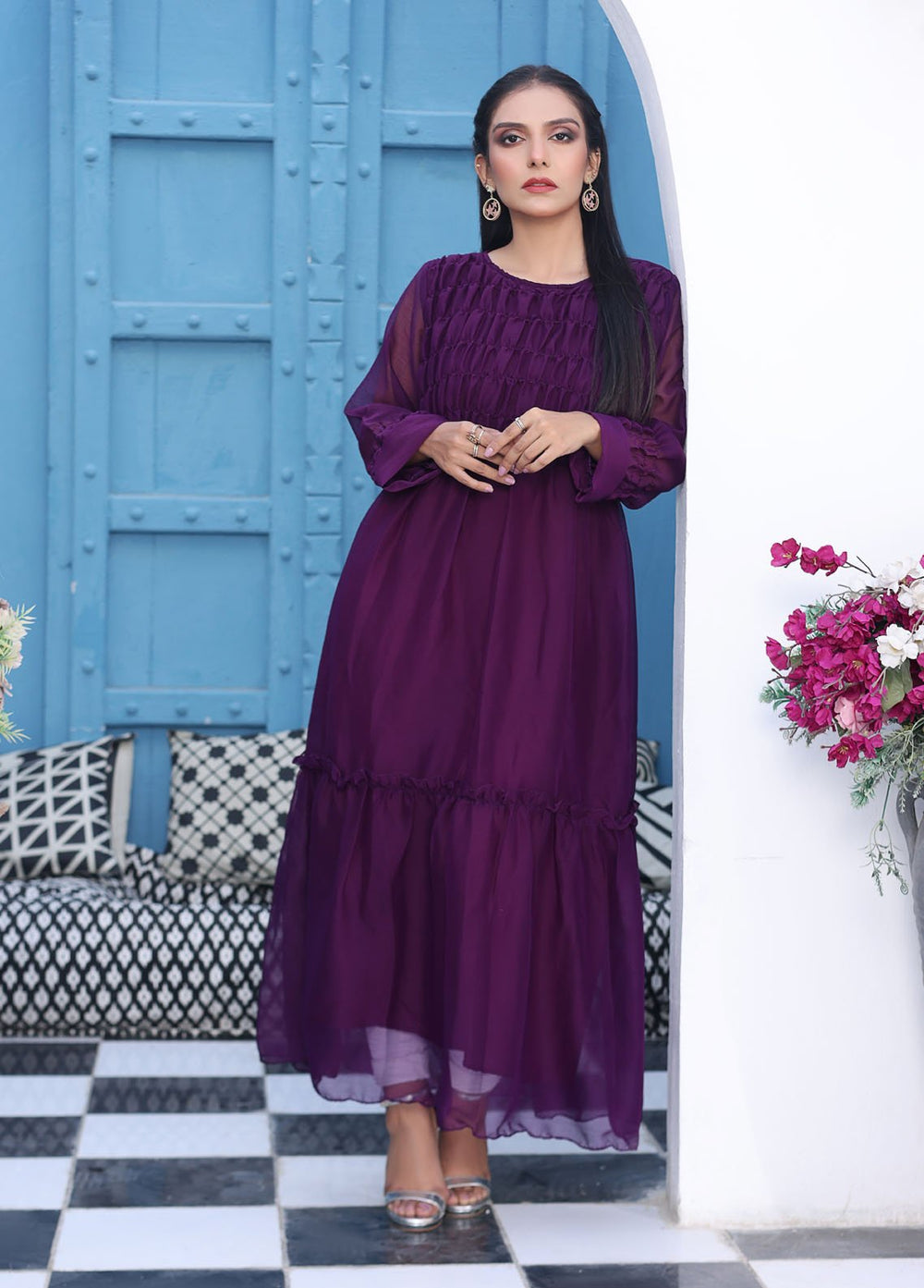 Nazmina Pret Fancy Chiffon Suit FR-363N Move Smock Long Maxi