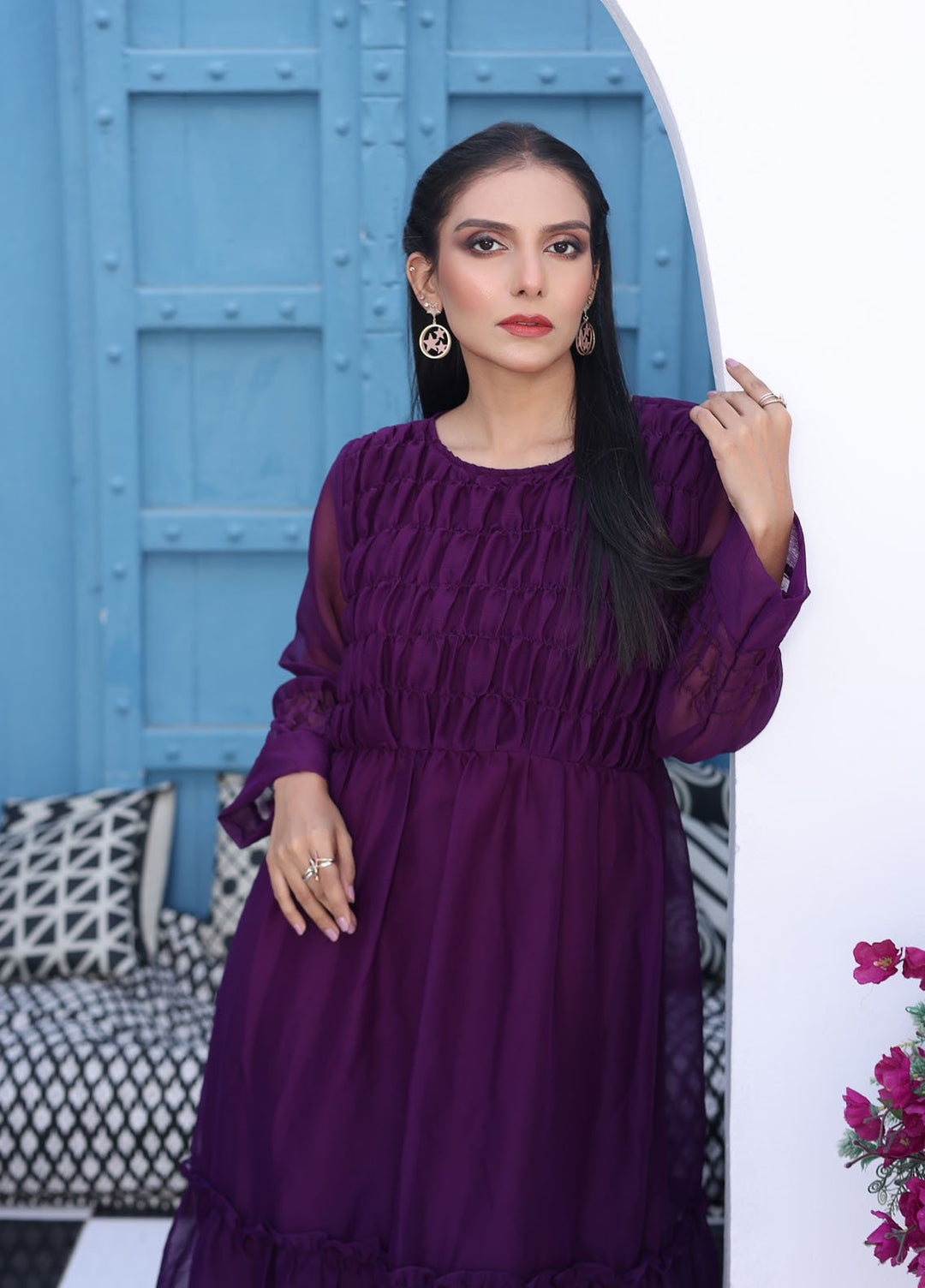 Nazmina Pret Fancy Chiffon Suit FR-363N Move Smock Long Maxi