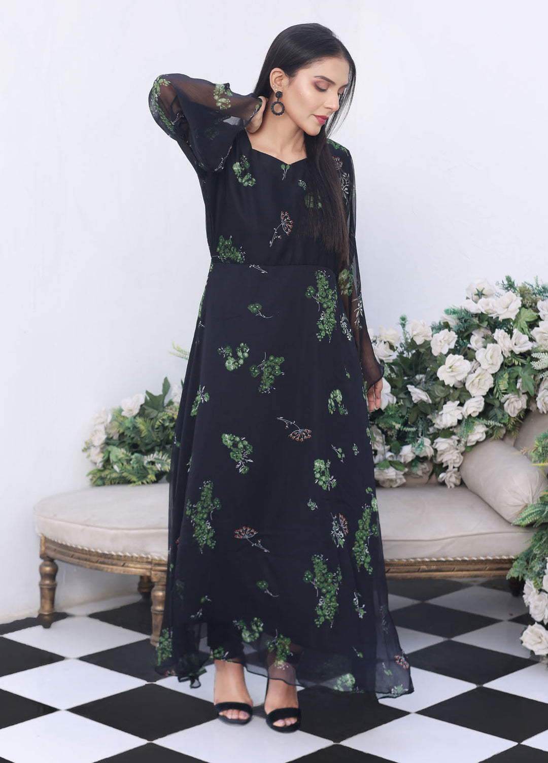 Nazmina Pret Fancy Chiffon Suit FR-729 Sable Idyllic Long Maxi