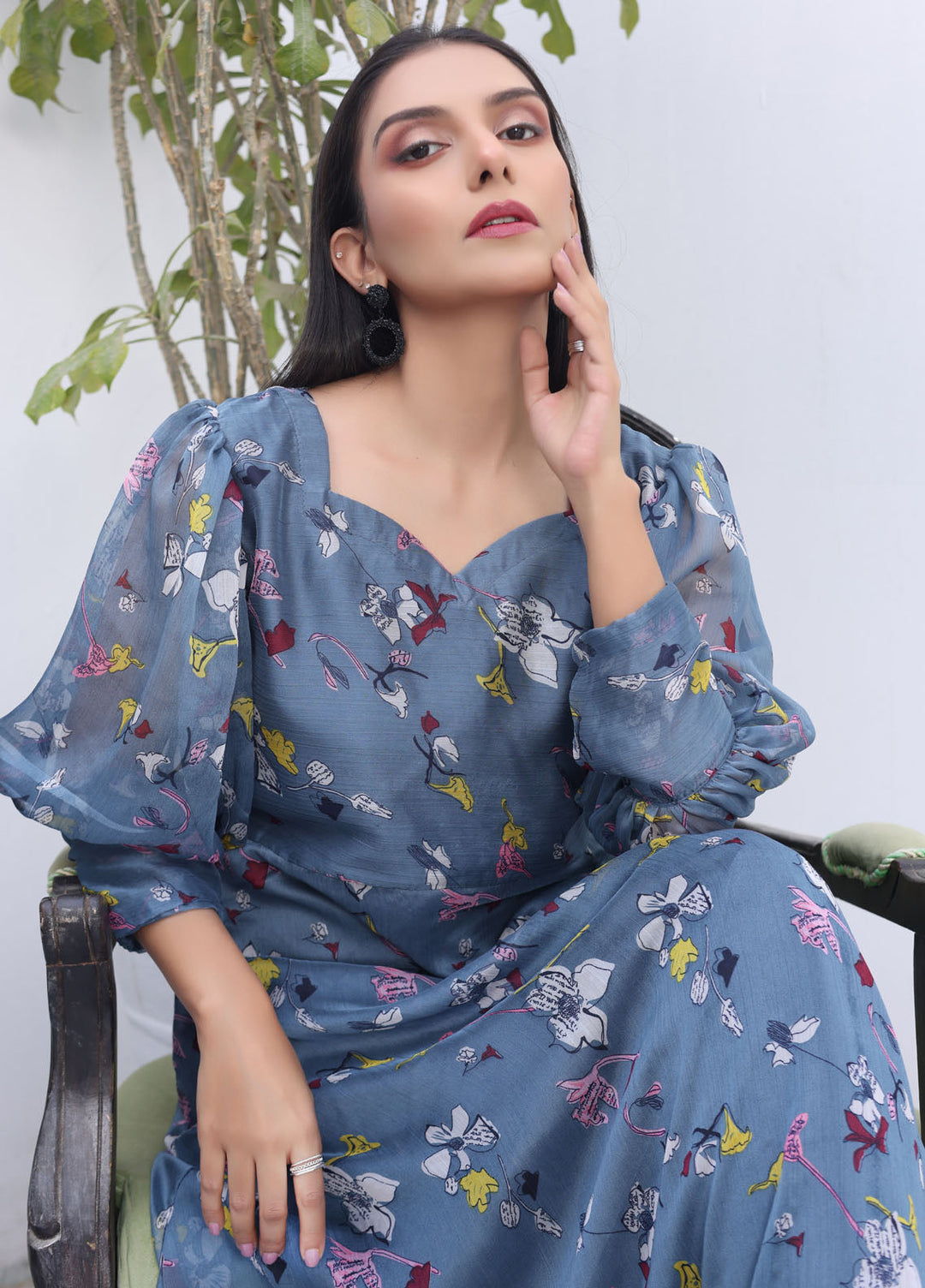 Nazmina Pret Fancy Chiffon Suit FR-730 Ash Cloud Long Maxi