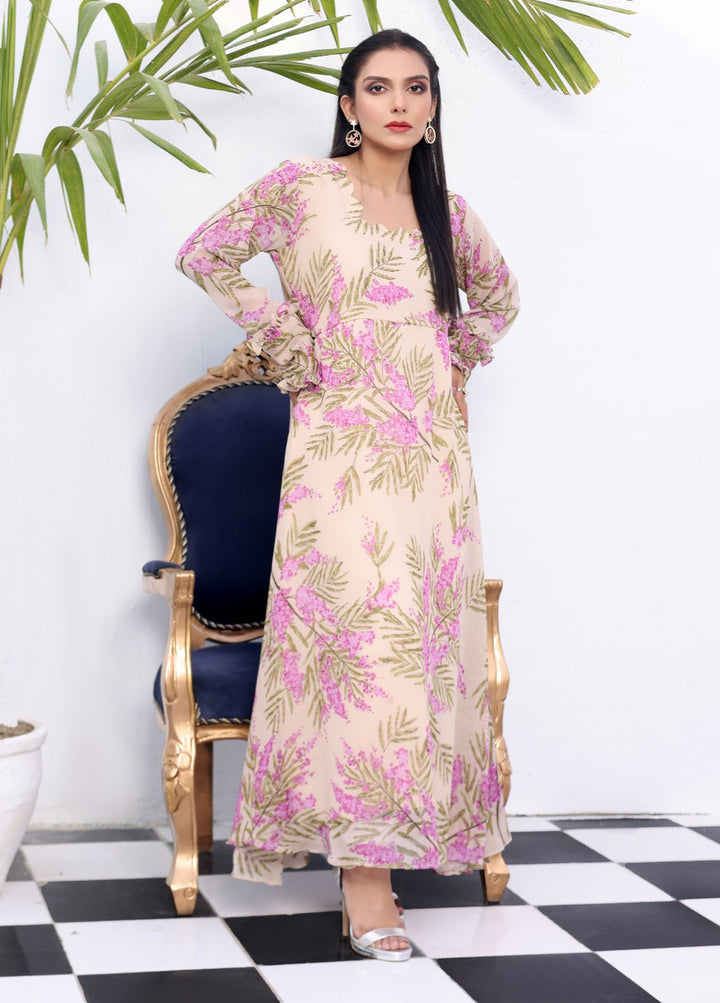 Nazmina Pret Fancy Chiffon Suit FR-731 Blossom Coral Long Maxi