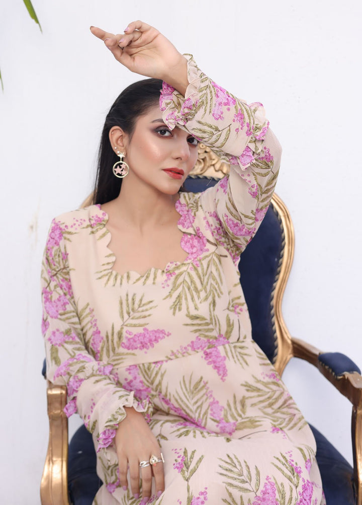 Nazmina Pret Fancy Chiffon Suit FR-731 Blossom Coral Long Maxi