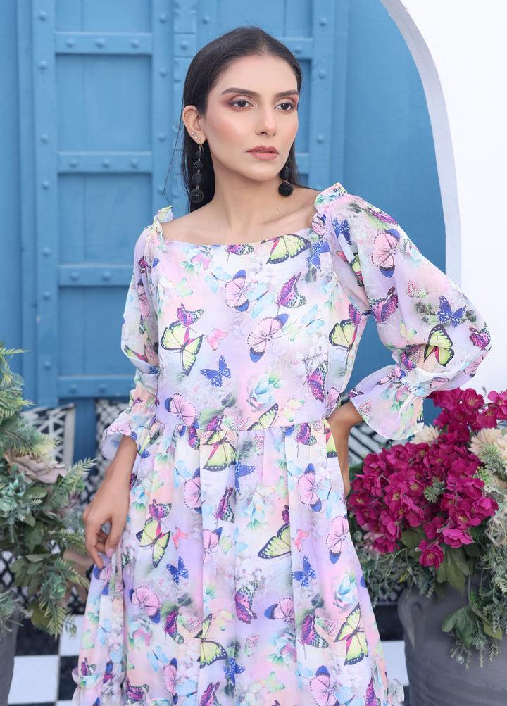 Nazmina Pret Fancy Chiffon Suit FR-735 Spring Butterflies Long Maxi