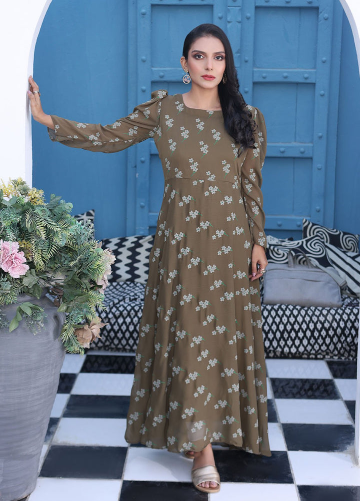 Nazmina Pret Fancy Chiffon Suit FR-739 Moss Emerald Long Maxi