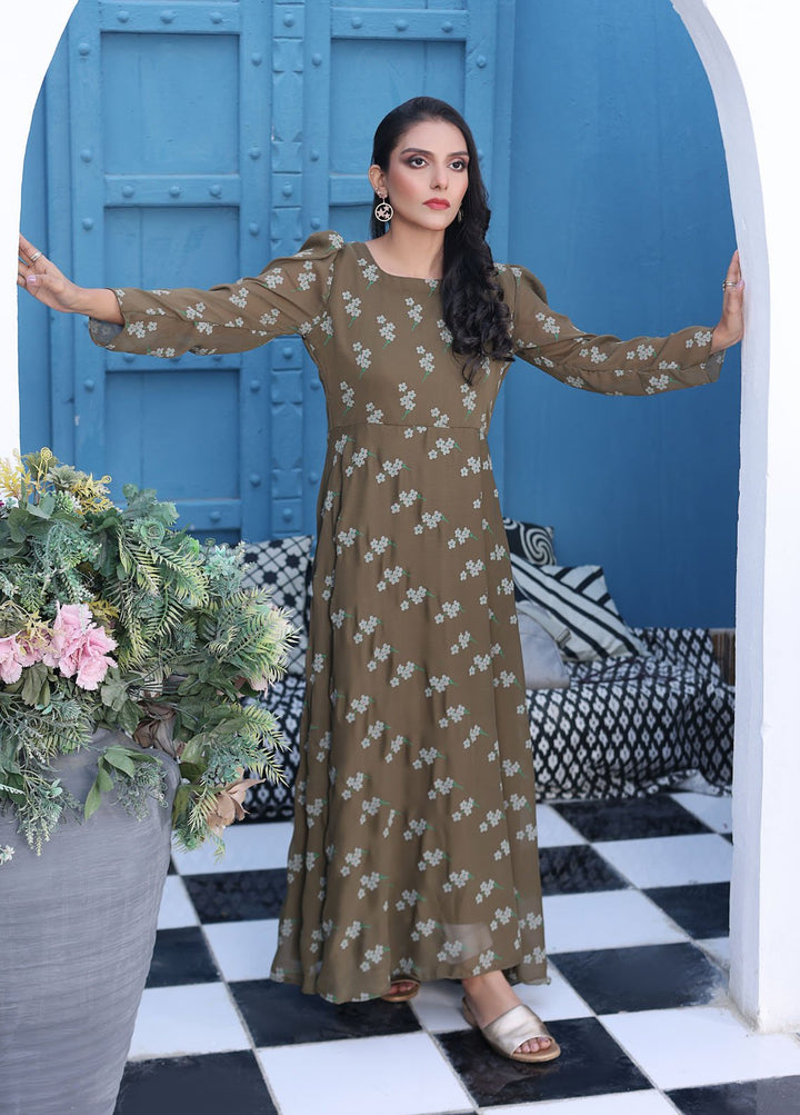 Nazmina Pret Fancy Chiffon Suit FR-739 Moss Emerald Long Maxi