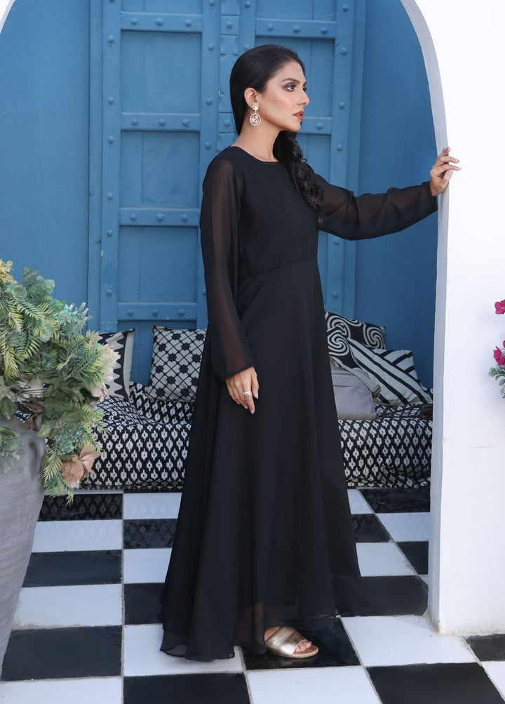 Nazmina Pret Fancy Chiffon Suit FR-745 Lacey Charcoal Long Maxi