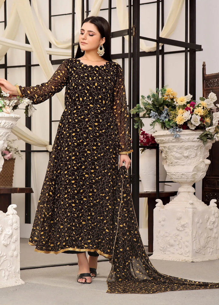 Nazmina Pret Fancy Chiffon 3 Piece Suit FRT-51 Noir Majesty