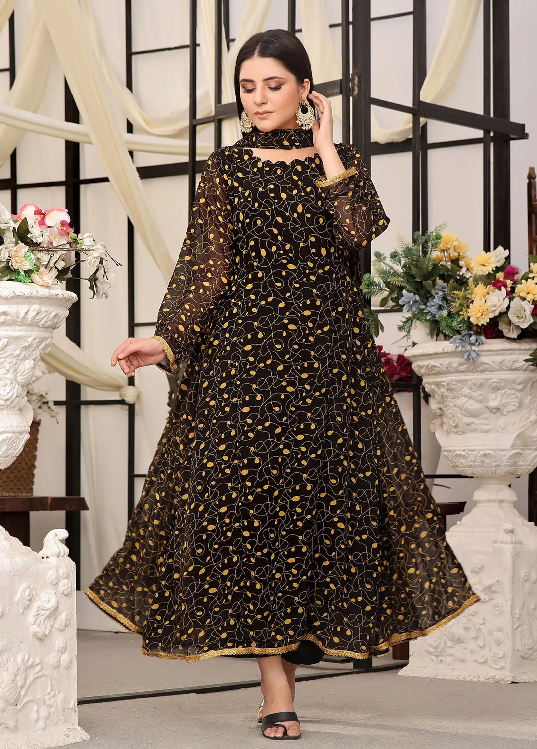 Nazmina Pret Fancy Chiffon 3 Piece Suit FRT-51 Noir Majesty