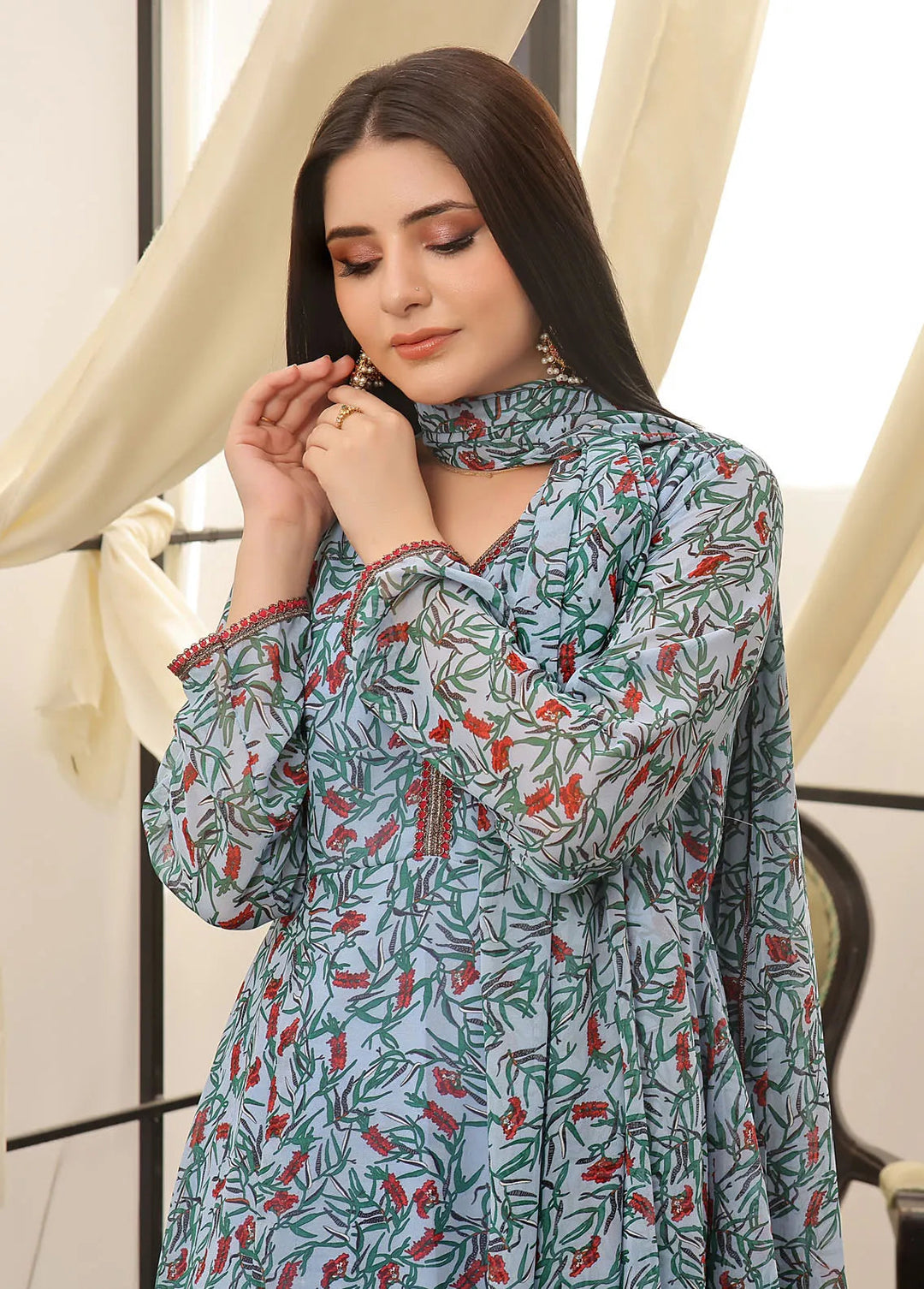 Nazmina Pret Fancy Chiffon 3 Piece Suit FRT-55 Moss Melody
