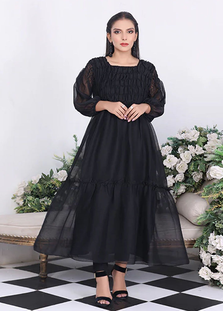 Nazmina Pret Fancy Chiffon Frock FR-465N Black Smock