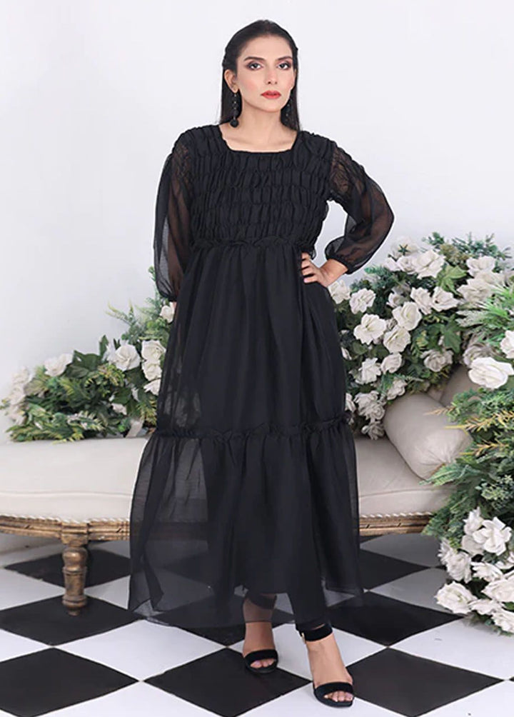 Nazmina Pret Fancy Chiffon Frock FR-465N Black Smock