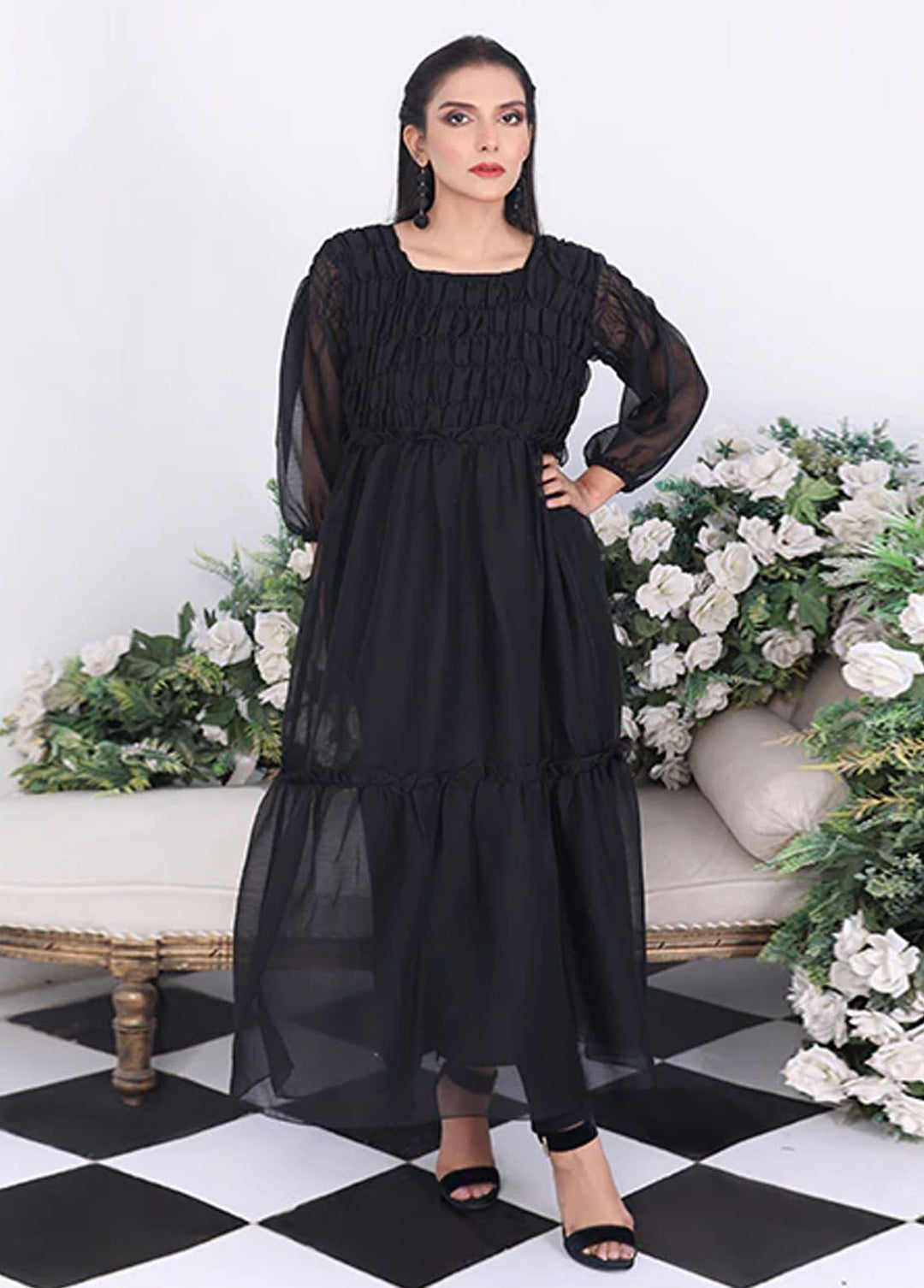 Nazmina Pret Fancy Chiffon Frock FR-465N Black Smock
