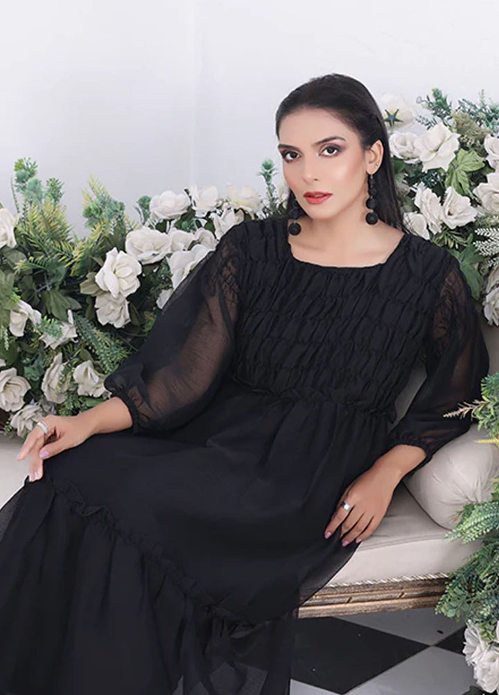 Nazmina Pret Fancy Chiffon Frock FR-465N Black Smock