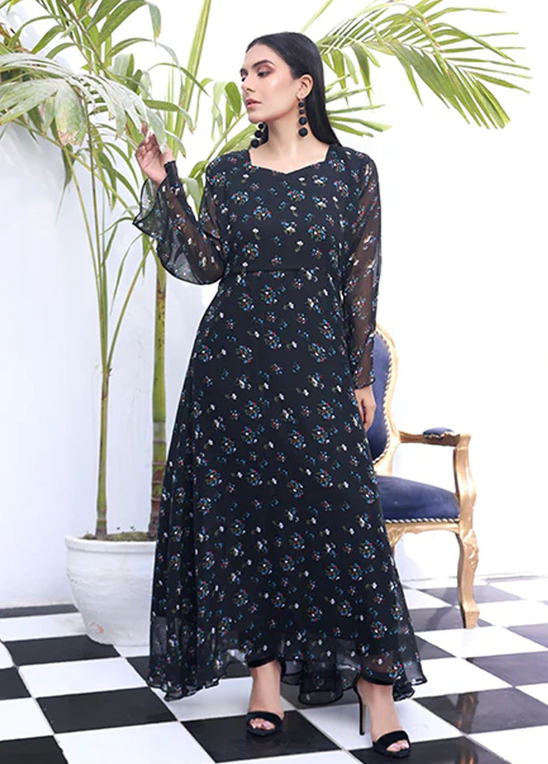 Nazmina Pret Fancy Chiffon Frock FR-732 Coal Blues