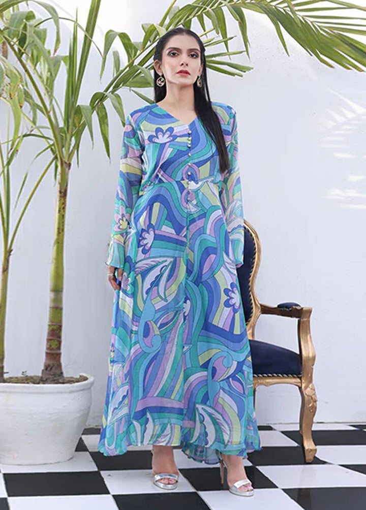 Nazmina Pret Fancy Chiffon Frock FR-733 Rain Bloom