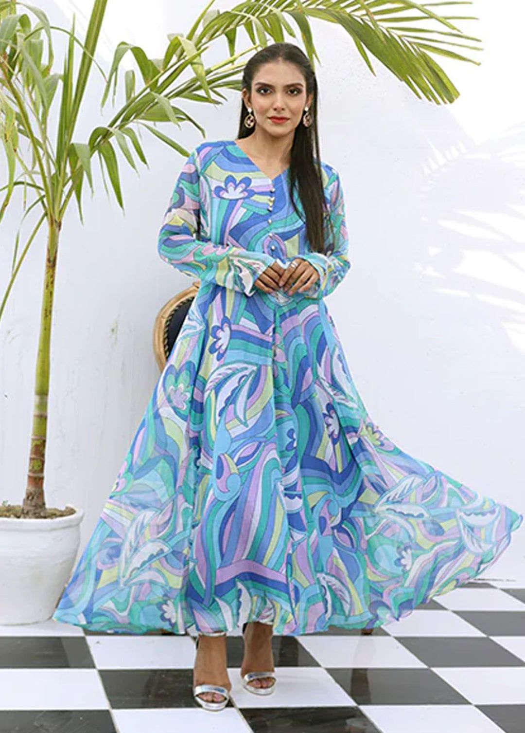 Nazmina Pret Fancy Chiffon Frock FR-733 Rain Bloom