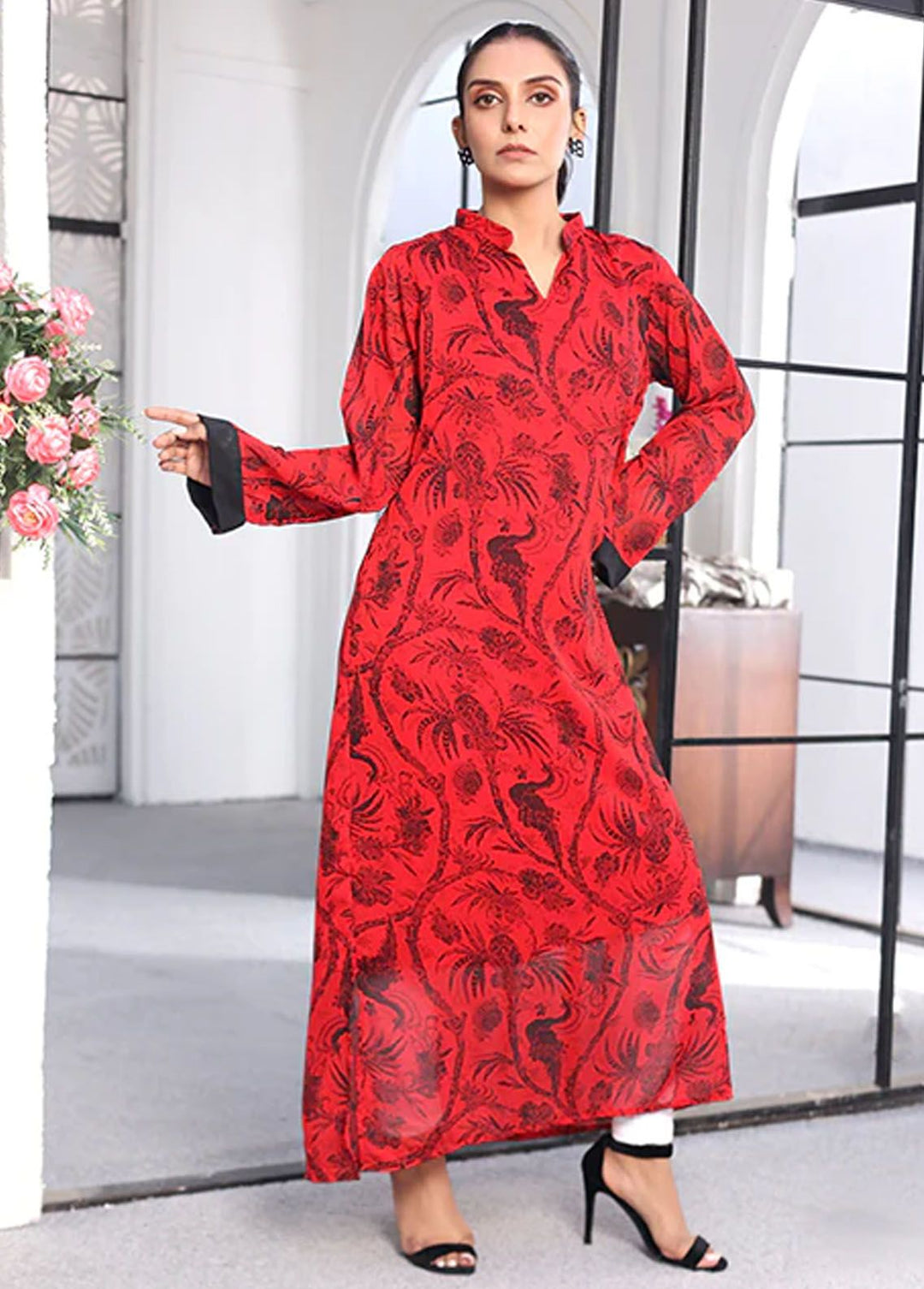 Nazmina Pret Fancy Chiffon Frock FR-740 Ruby Red