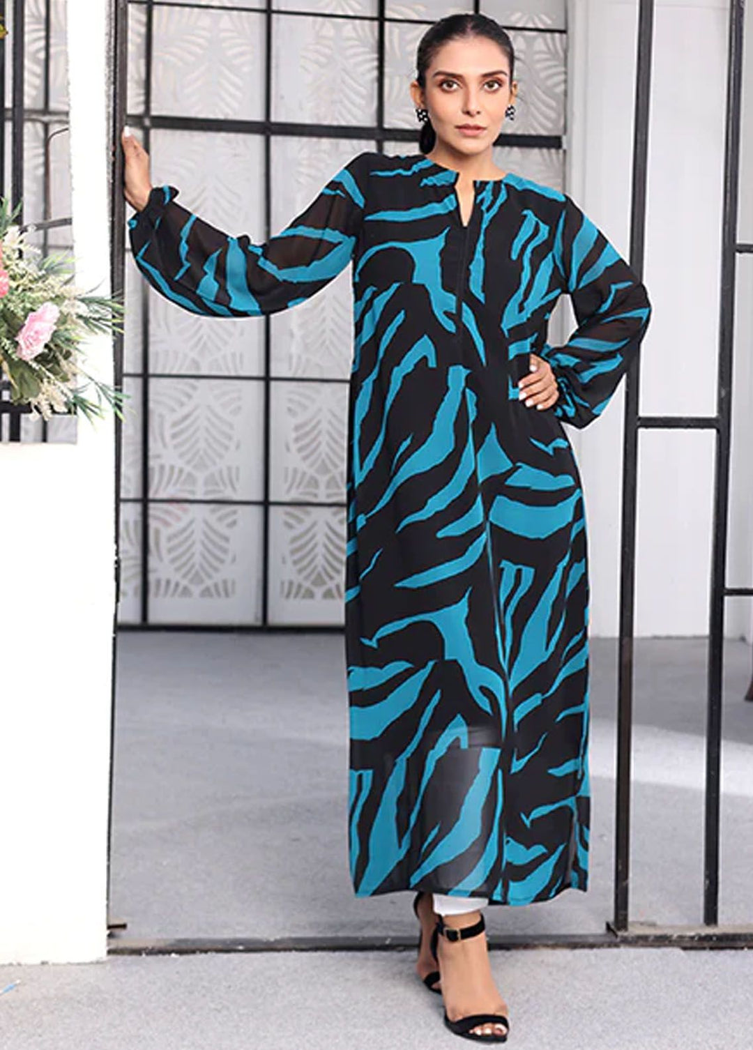Nazmina Pret Fancy Chiffon Frock FR-743 Equiferus Print