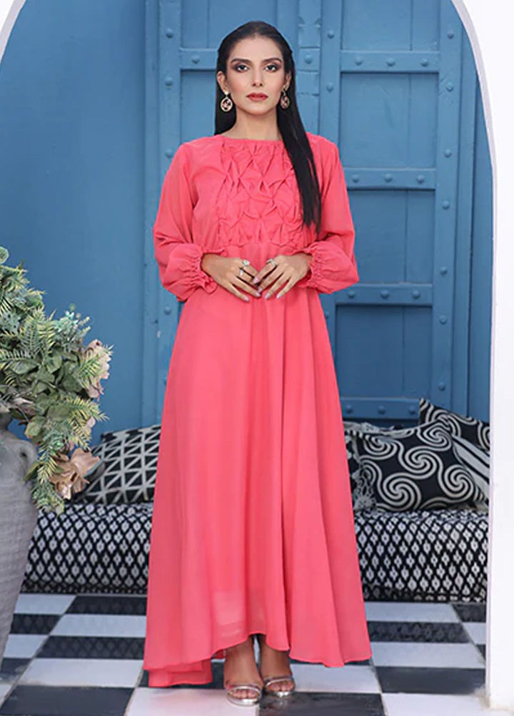Nazmina Pret Fancy Chiffon Frock FR-748 Blush Fuchsia Long Flared Maxi