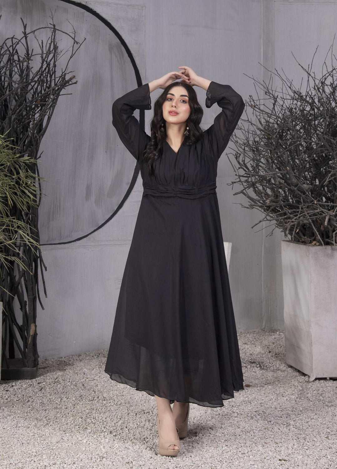 Nazmina Pret  Chiffon Frocks NZ23FM FR-561 Black Wood