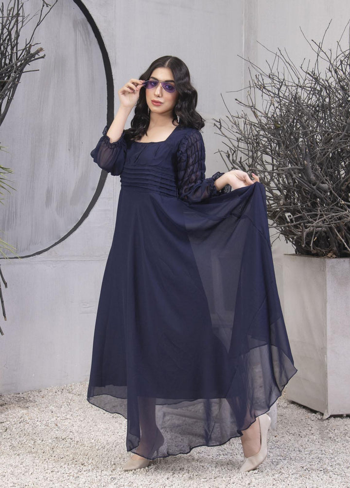 Nazmina Pret  Chiffon Frocks NZ23FM FR-559 Blue Shark