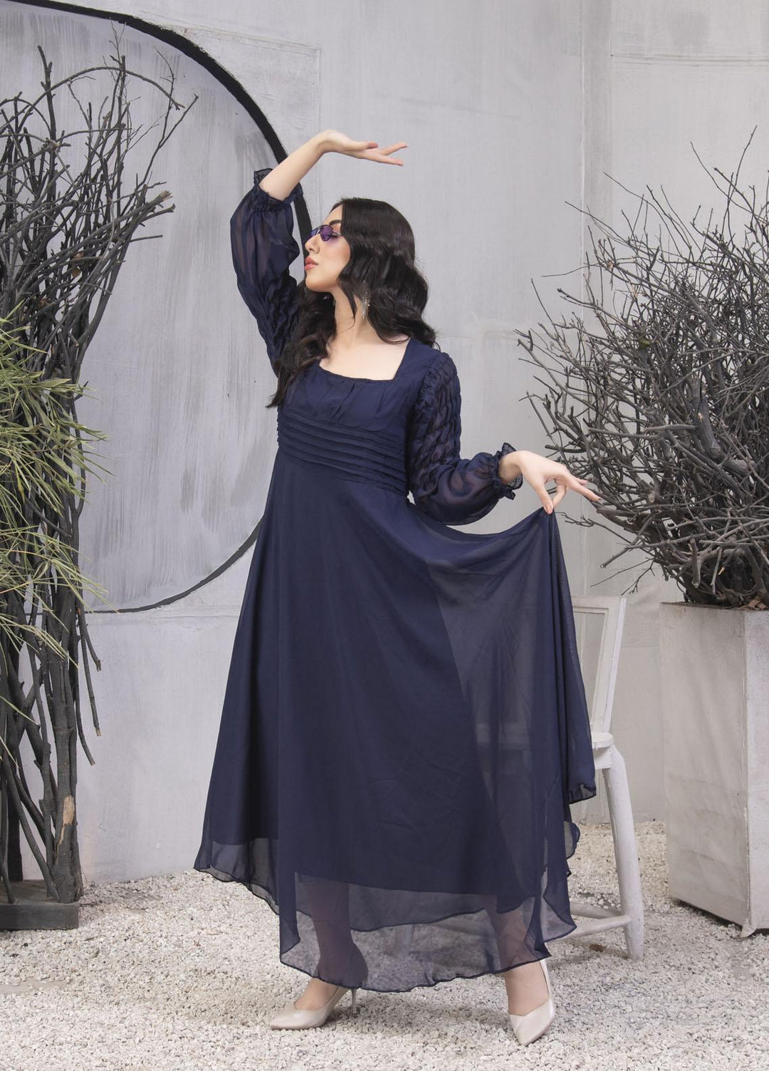 Nazmina Pret  Chiffon Frocks NZ23FM FR-559 Blue Shark