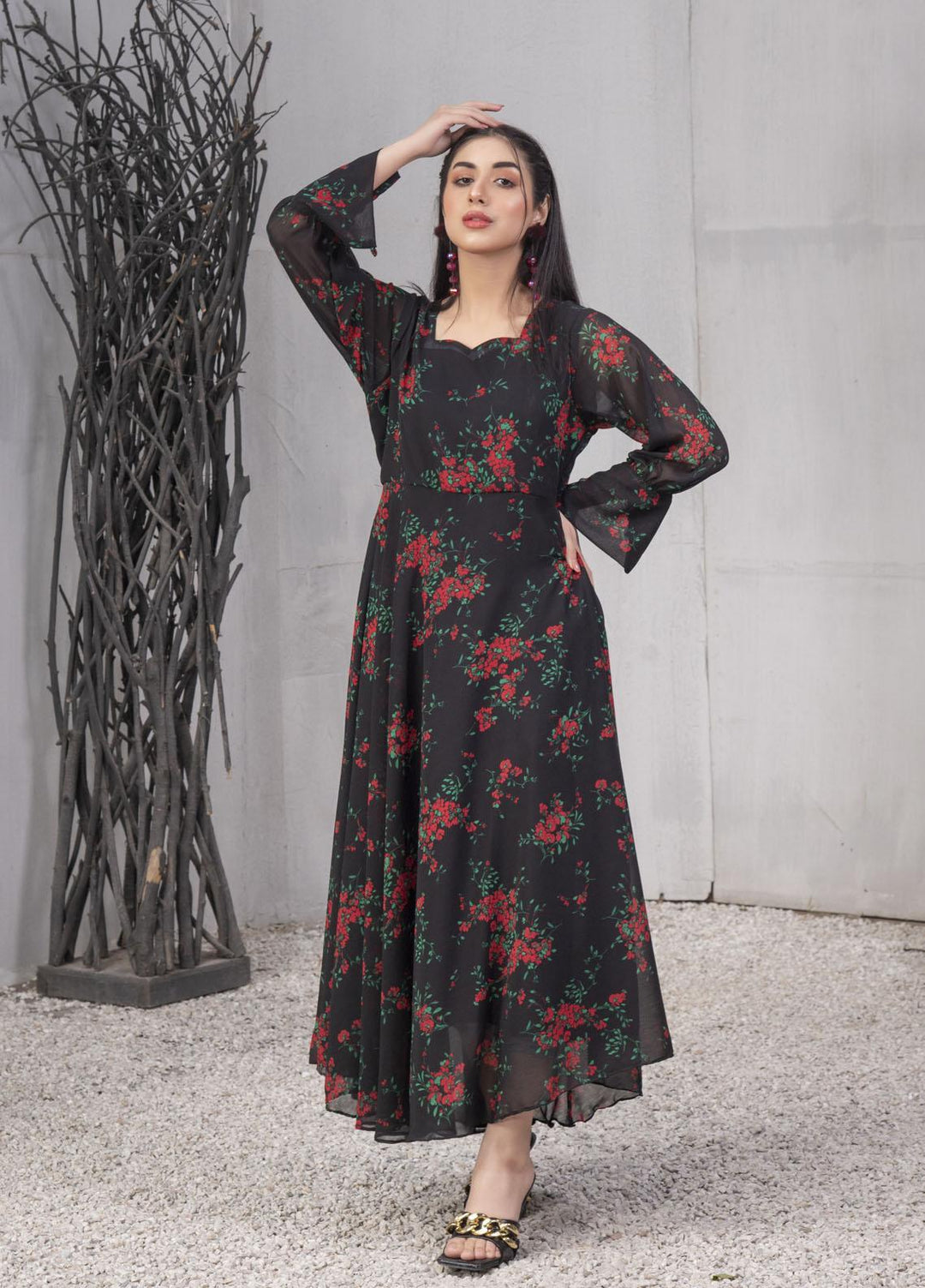 Nazmina Pret  Chiffon Frocks NZ23FM FR-550 Red Roses