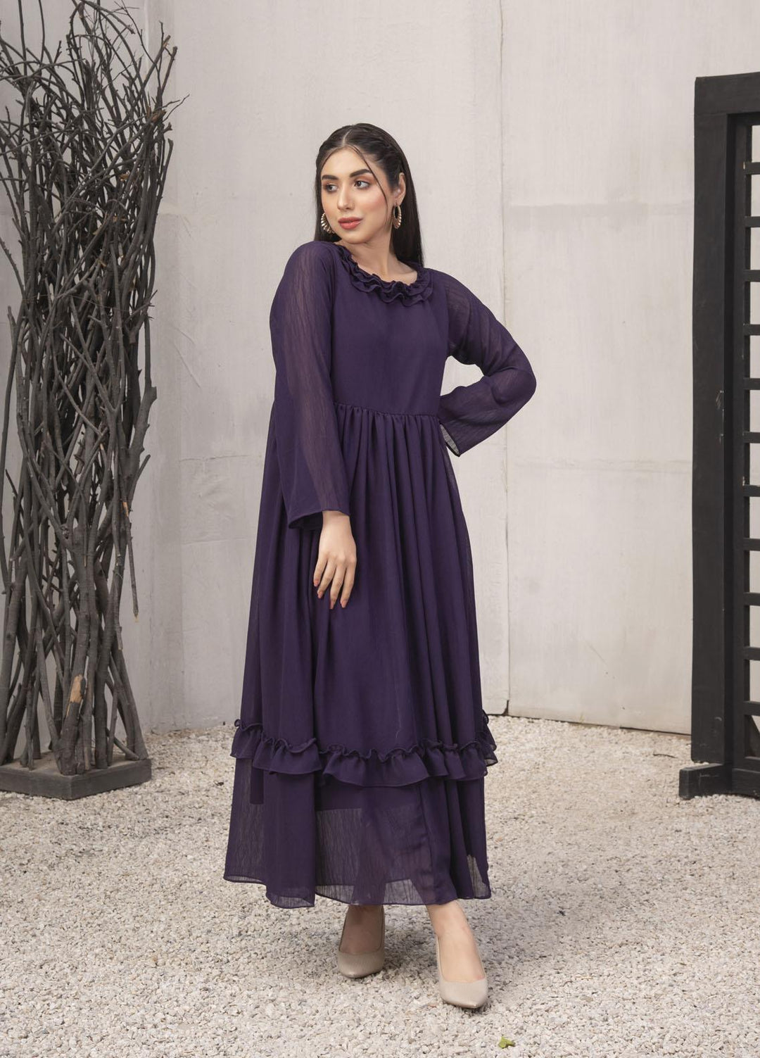 Nazmina Pret  Chiffon Frocks NZ23FM FR-560 Damson