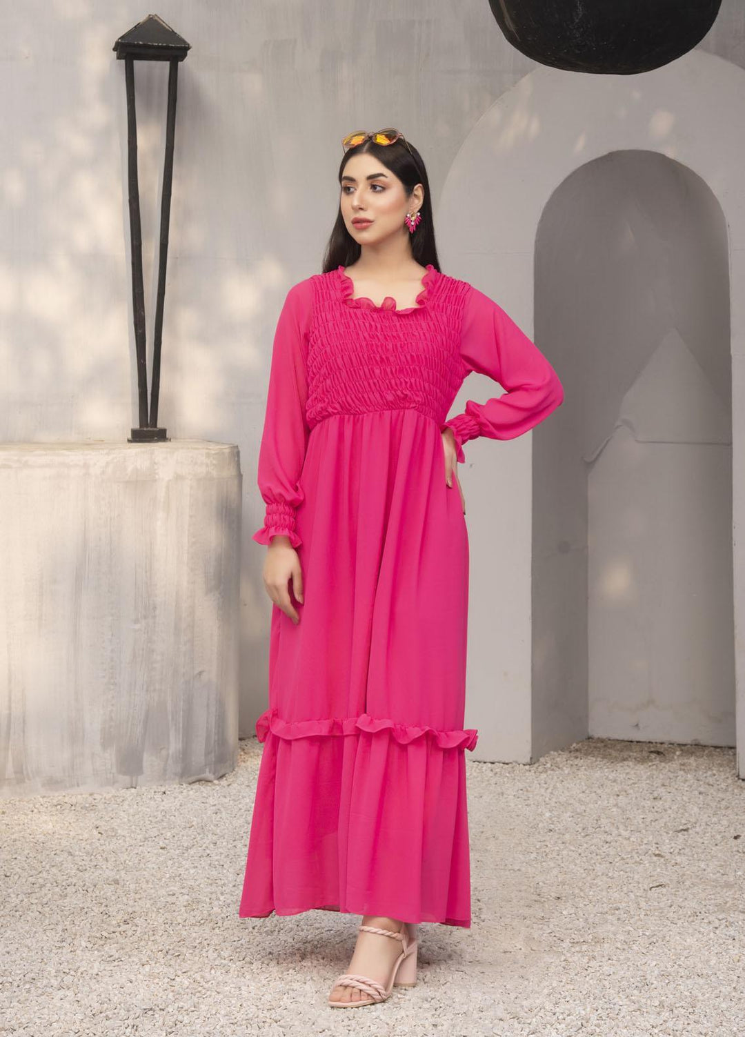 Nazmina Pret  Chiffon Frocks NZ23FM FR-558 Pink Punch