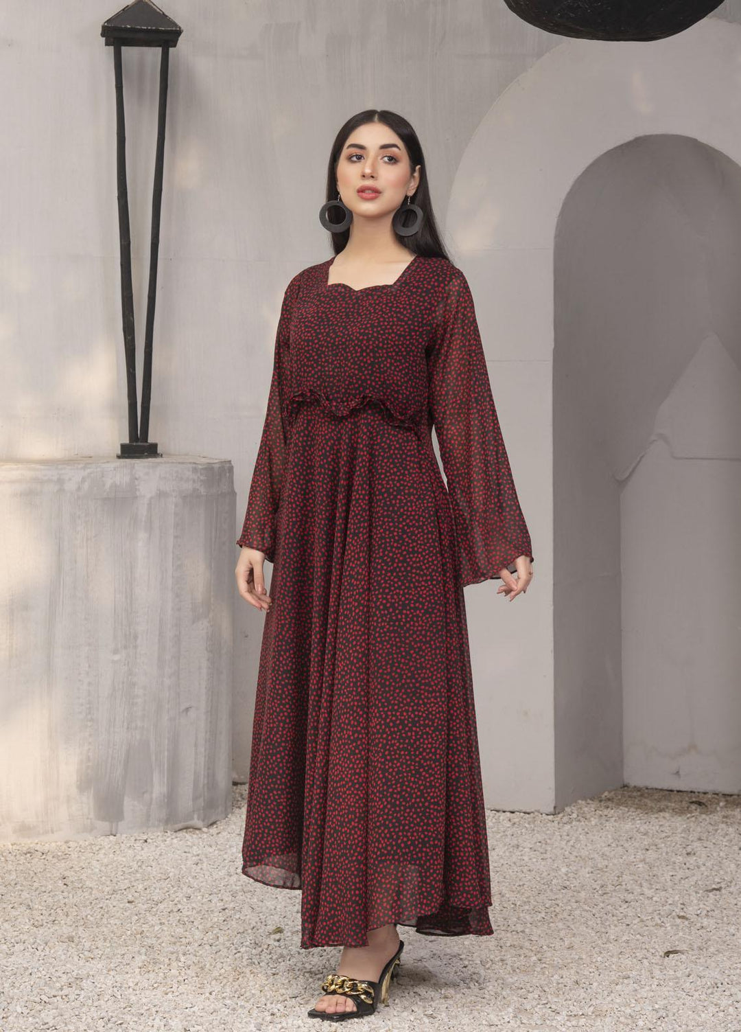 Nazmina Pret  Chiffon Frocks NZ23FM FR-547 Maroon Bells