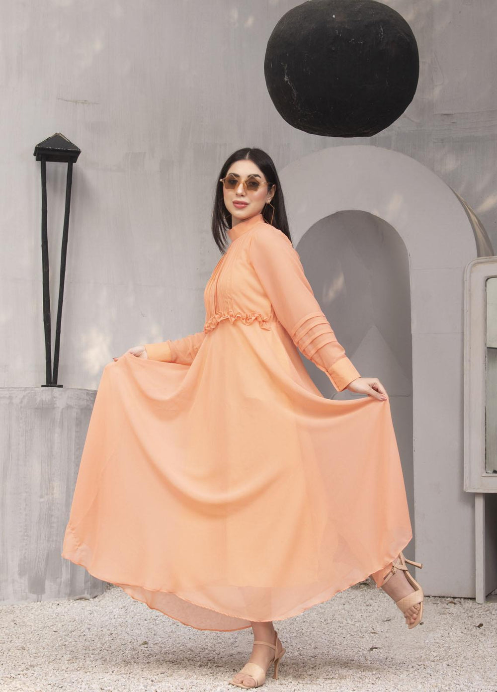 Nazmina Pret  Chiffon Frocks NZ23FM FR-556 Coral Peach