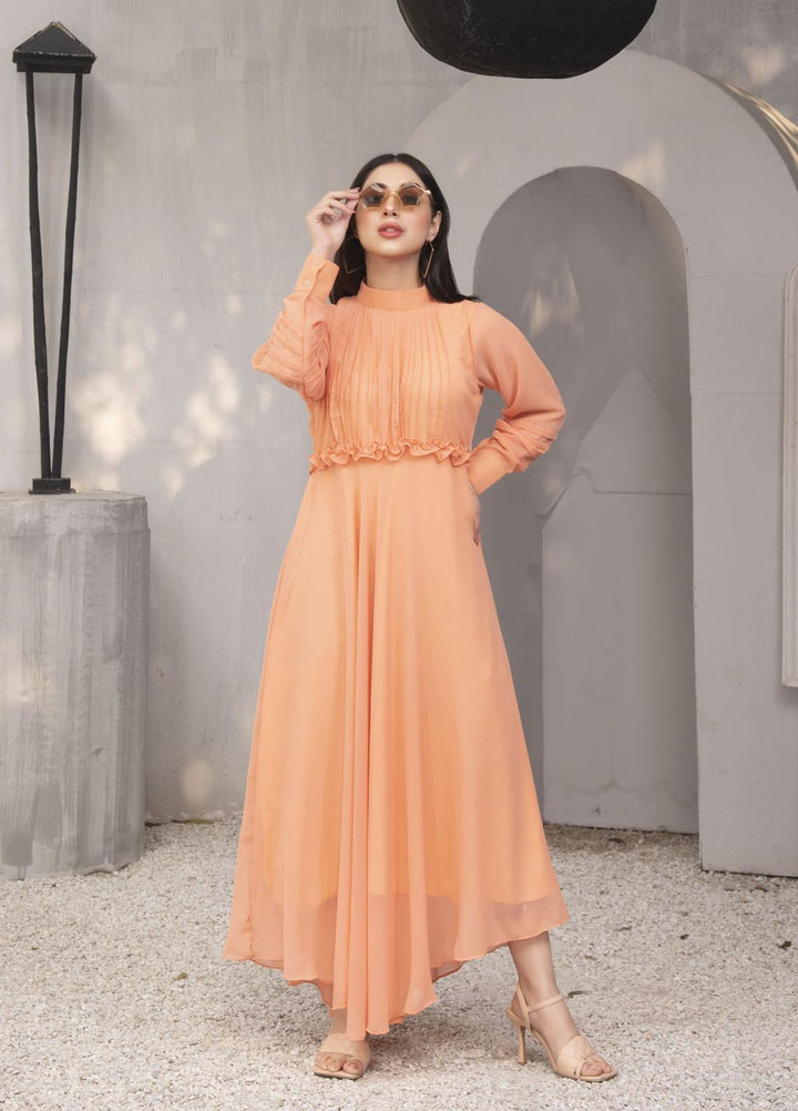 Nazmina Pret  Chiffon Frocks NZ23FM FR-556 Coral Peach