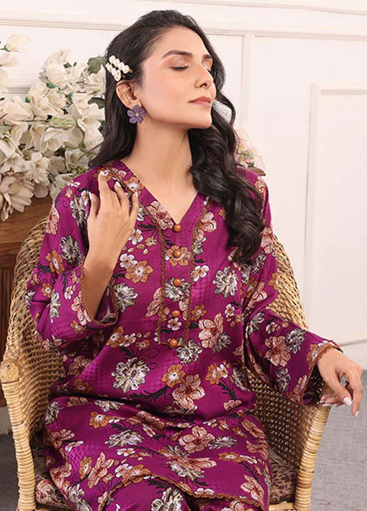 Nazmina Pret Printed Boski 2 Piece Suit Kp-321 Damson set