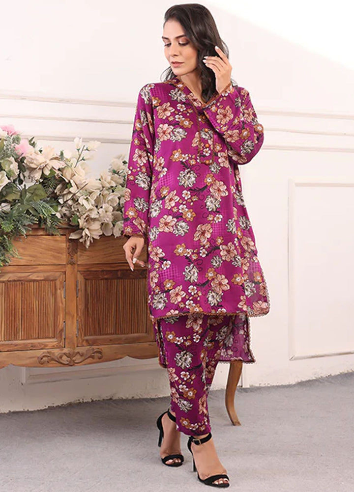 Nazmina Pret Printed Boski 2 Piece Suit Kp-321 Damson set