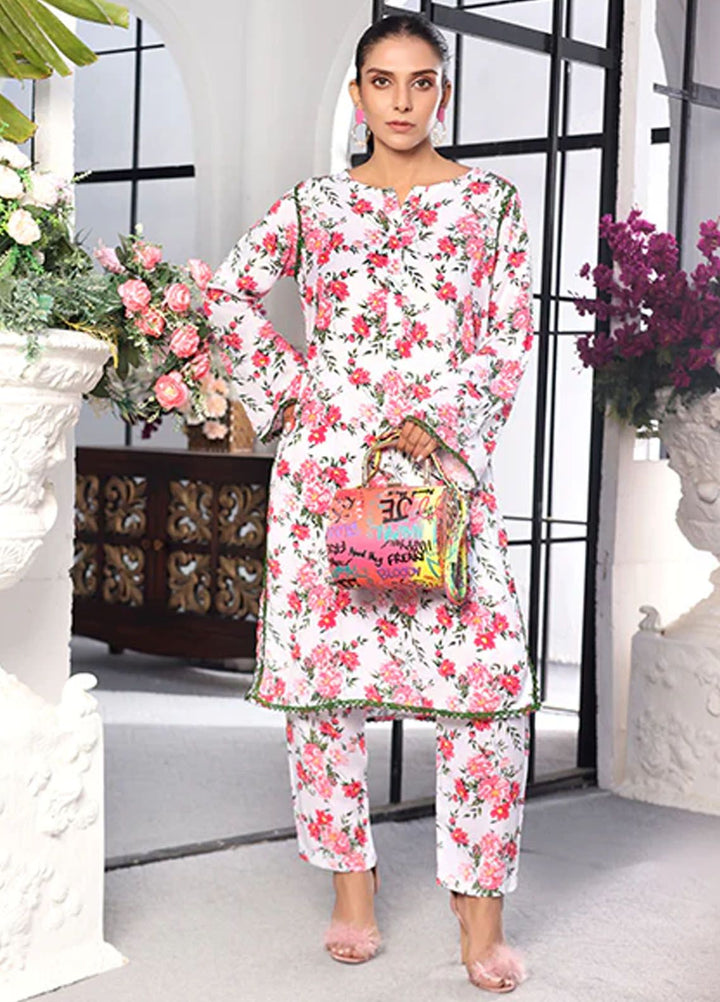 Nazmina Pret Printed Boski 2 Piece Suit kp-322 Snow white